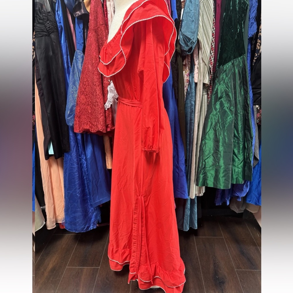 Vintage 70s Red Ruffle Dress Western / Prairie / Folklore Rue Rodeo - Picture 8 of 11